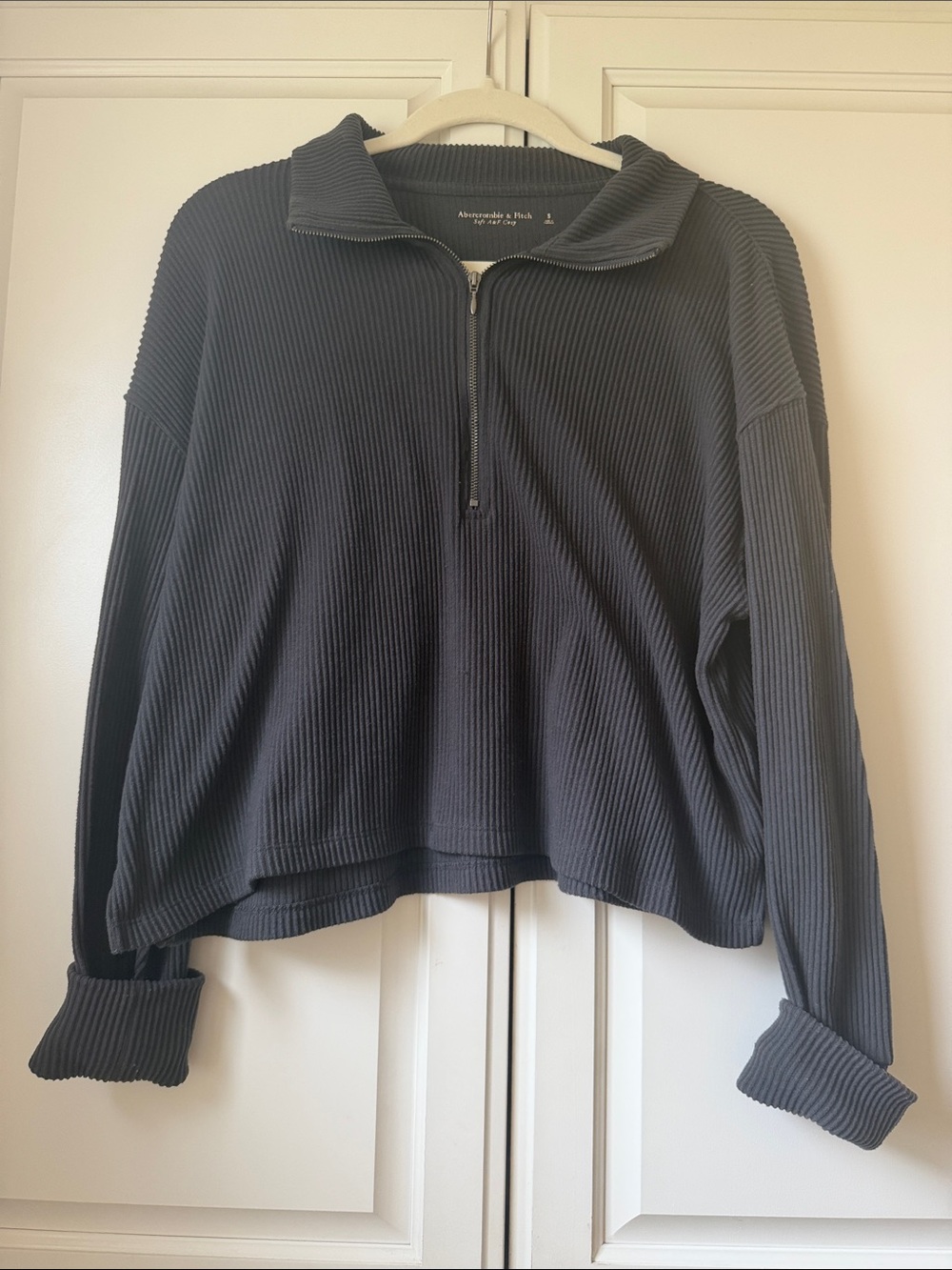 Abercrombie & Fitch Grey/Black Ribbed Half-Zip Pullover